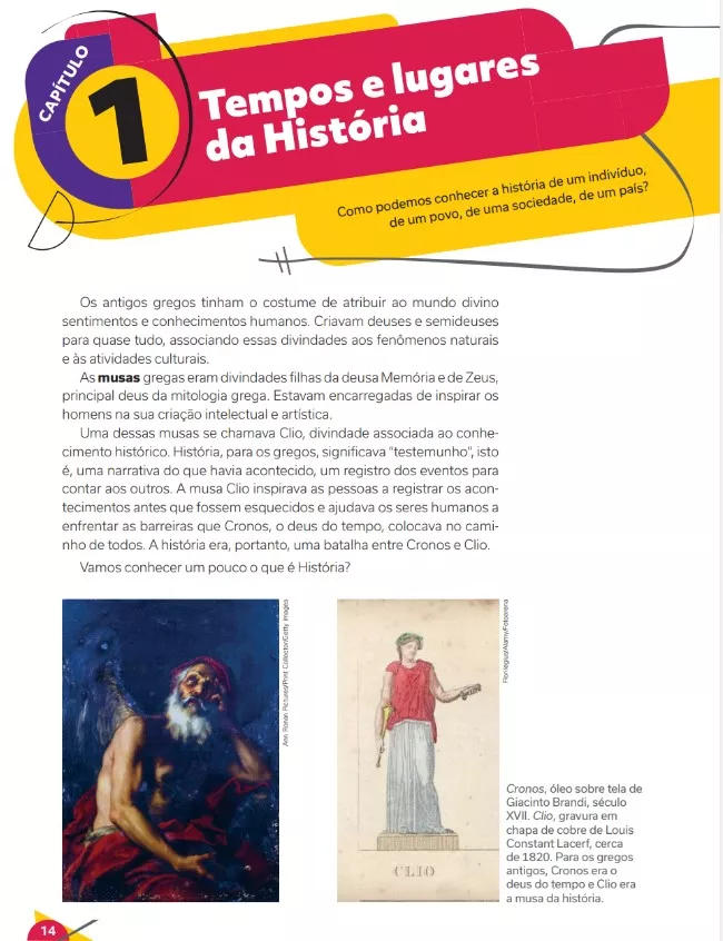 Clio, a musa grega da História - capítulo 1, 6º ano - p. 14. 